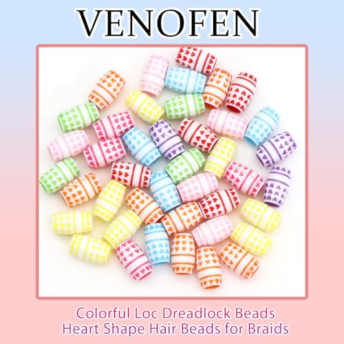 VENOFEN 50PCS Colorful Acrylic Hair Beads for Braids and Dreadlocks