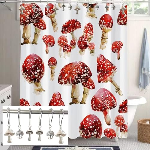Mushroom Shower Curtain Hooks - 12Pcs Rustproof Silver Metal Rings