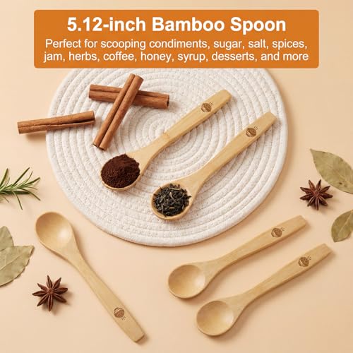 6 Pcs Mini Bamboo Spoons - 5.19 Inch Wooden Teaspoons for Condiments