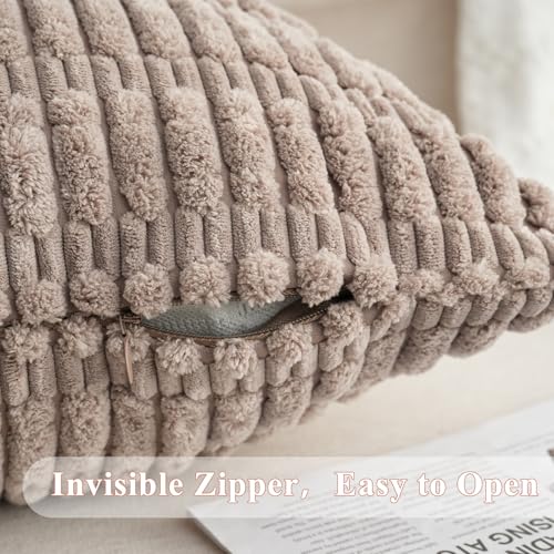 Light Brown Corduroy Throw Pillow Covers 18x18 Inch 2 Pack - Soft Boho Decorative Cushions