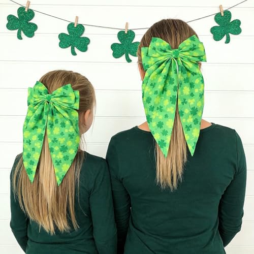 St. Patrick's Day Large Green Shamrock Bow Hair Clip Satin Barrette