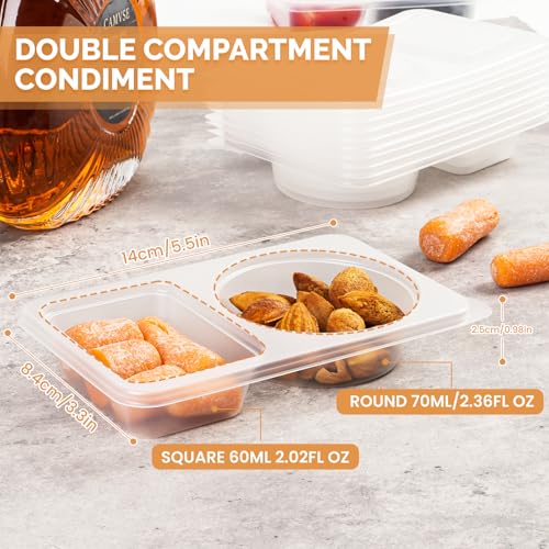 Reusable Snack Containers with Lids - 20Pcs Dual Compartment