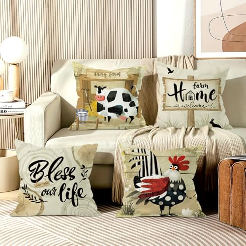Farmhouse Animal Throw Pillow Covers - Set of 4, 18x18 Velvet