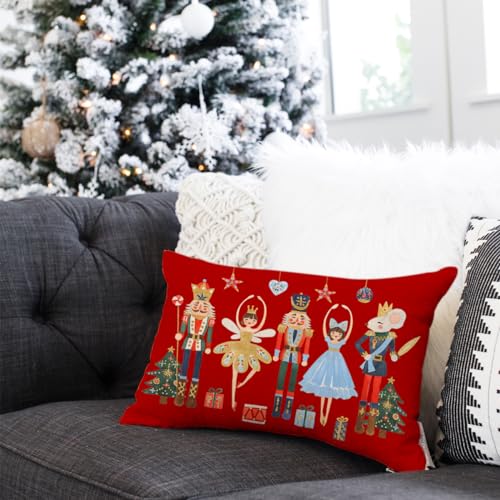 Nutcracker Christmas Pillow Cover 12x20 Inch, Faux Linen Holiday Cushion Case