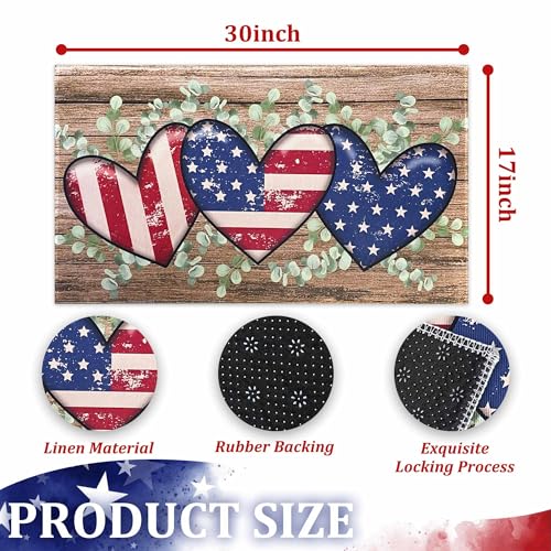 Patriotic Stars & Stripes Eucalyptus Doormat - Independence Day 17x30 Inch