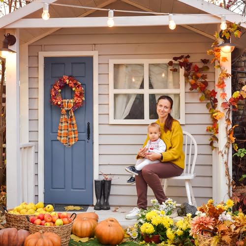 Dark Orange Buffalo Plaid Wreath Sash, 54-Inch Seasonal Fall Ribbon Tie