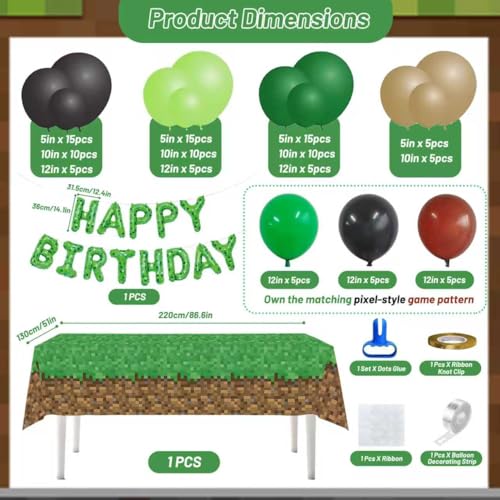 Pixel Miner Birthday Balloon Arch Kit - 121 Pcs Party Set