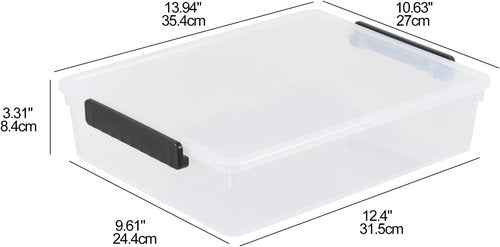 Clear Storage Bins - 4 Pack Flat Plastic Latching Bins with Lids | 6 Quart Stackable Design