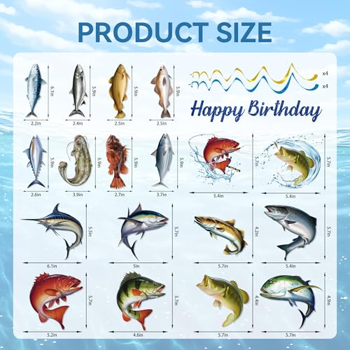 Fishing Themed Birthday Party Decoration Set - Banners and Hanging Swirls