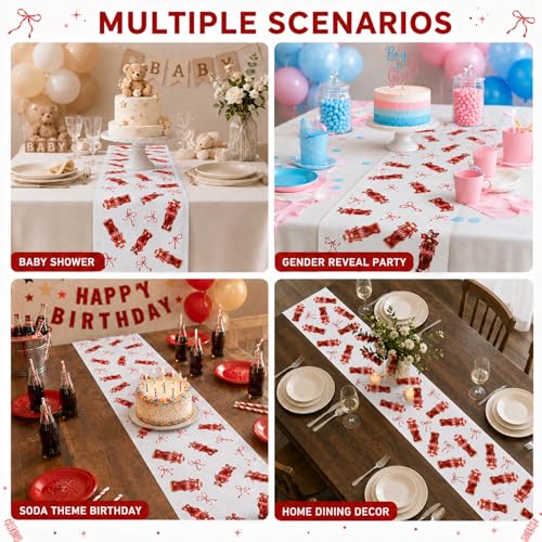 Gisgfim Red Bow Dirty Soda Bar Table Runner - 2 Pcs Flax Party Decor