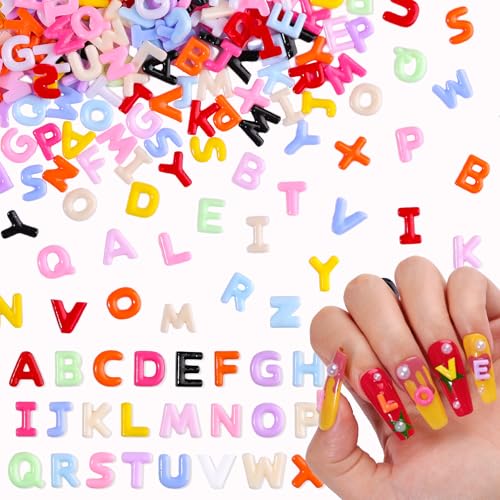 300Pcs 3D Kawaii Letter Nail Charms Flatback Resin Alphabet Rhinestones