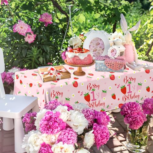 Berry First Birthday Tablecloth Set - 3pcs Strawberry Decor