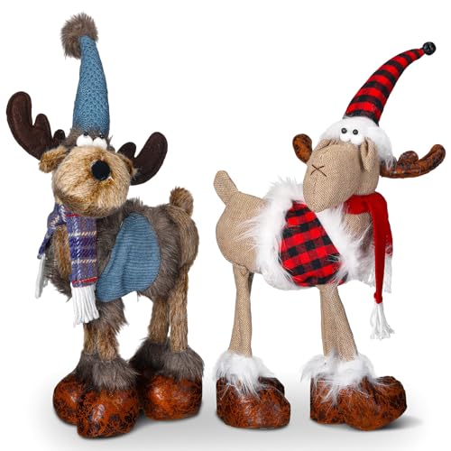 Christmas Reindeer Figurines Plush Set - Felt Standing Elk Decorations