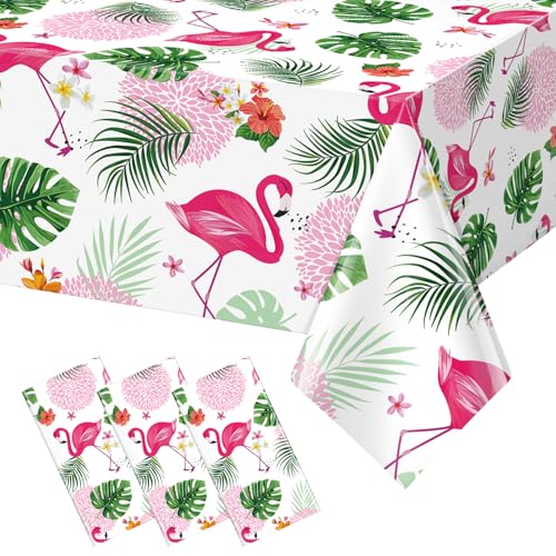 3-Pack Tropical Flamingo Tablecloths - 54" x 108" for Summer Parties