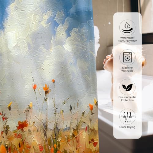 MEHOFOND Watercolor Floral Shower Curtain - Farmhouse Fall 72x72 Inch