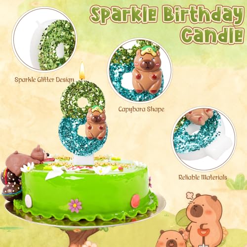 Lounsweer Capybara Birthday Candle - Number 8 Glitter Decoration
