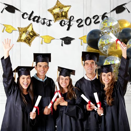Class of 2026 Graduation Decorations Set - Black and Gold Theme