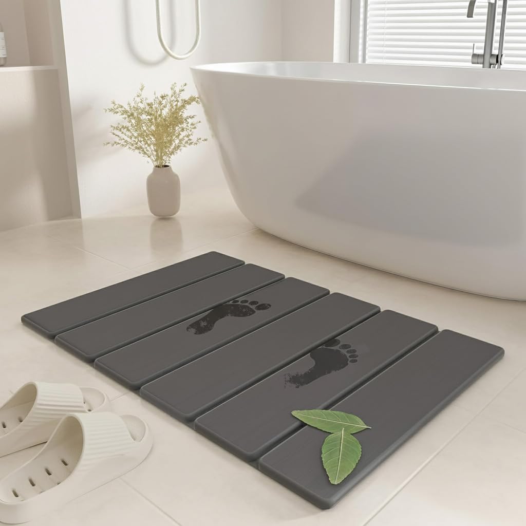 SYIPO Stone Bath Mat - Non-Slip Diatomite Bath Mat, Super Absorbent & Quick Drying | 23.6 x 15.3”, Dark Gray