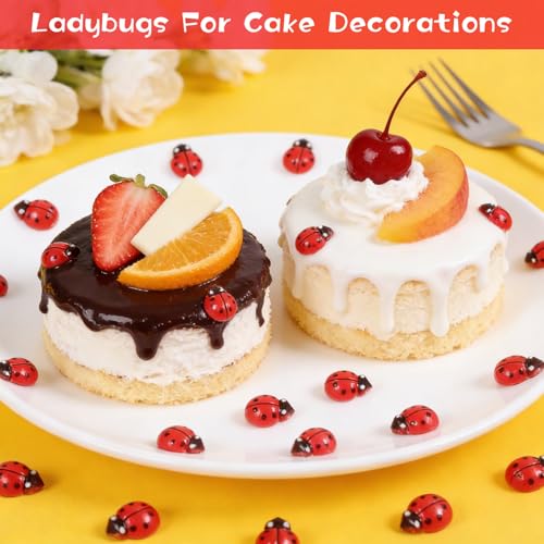 100 Pcs Ladybug Nail Charms 3D Miniature Acrylic Decor for Manicure DIY