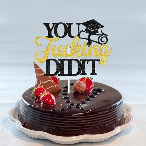 Congrats Grad Cake Topper - Gold Glitter Class of 2026 Decoration