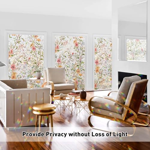 Kromapolis Floral Window Privacy Film, 17.5" x 78.7" 3D Rainbow Static Cling