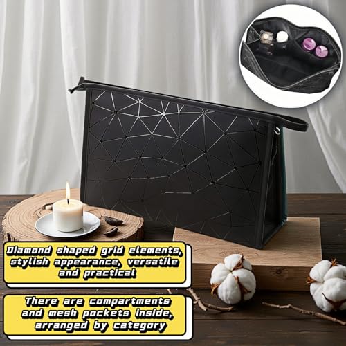Btolin Waterproof Geometric Leather Cosmetic & Period Pouch Bag