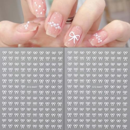 Valentine Bow Nail Art Stickers 3D Self Adhesive Pink White Blue Decals