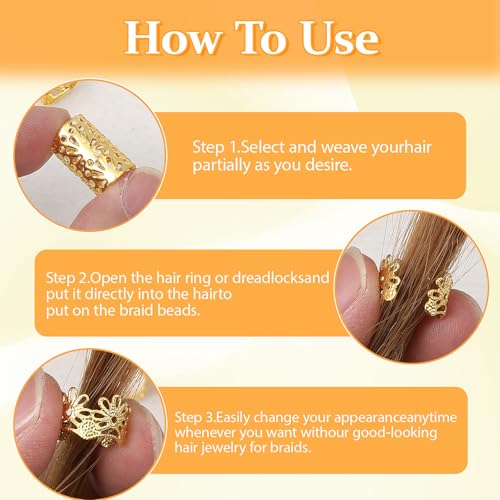Tyqour 100pcs Gold Hair Cuffs and Rings for Braids and Dreadlocks