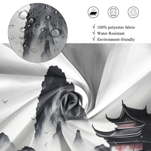 Watercolor Black Mountain Shower Curtain - 72x72 Inch Waterproof Polyester