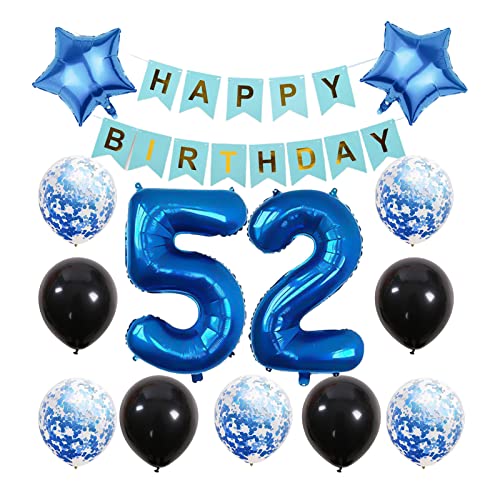 Blue 52nd Birthday Decoration Kit - Foil Balloons & Banner Set
