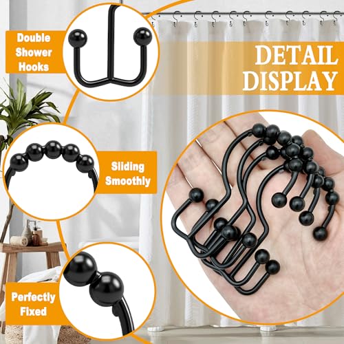 Cerpourt Black Metal Shower Curtain Hooks 12 Pcs Rustproof Double Rings