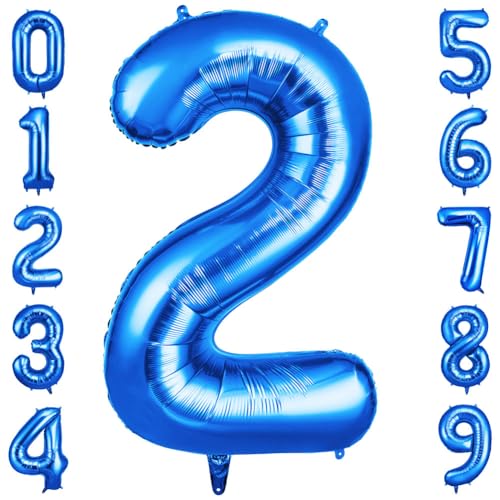 40 Inch Blue Number 2 Balloon for 2nd Birthday Decoration