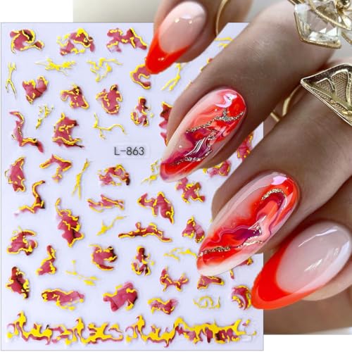 Sutaozhi 6 Sheets French Marble Nail Art Stickers 3D Gold Decals