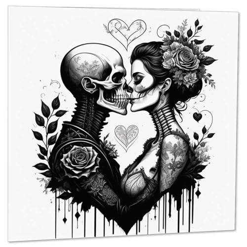 Gothic Skull Rose Anniversary Card - Premium 145mm x 145mm