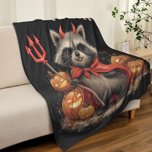Halloween Raccoon Throw Blanket - Soft Flannel for Kids & Adults, 40" x 50"
