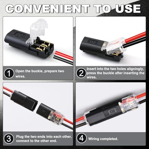 50Pcs 2-Pin Double Wire Plug-In Connectors for LED Strips, No-Strip Quick Connect Terminals