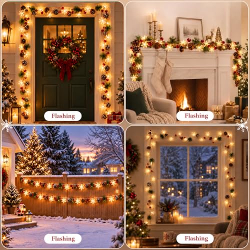 10Ft Christmas Garland with Lights - 30 LED Warm White String, Pinecones & Berries, Battery Operated, 1 Piece - Variation of THIS listing