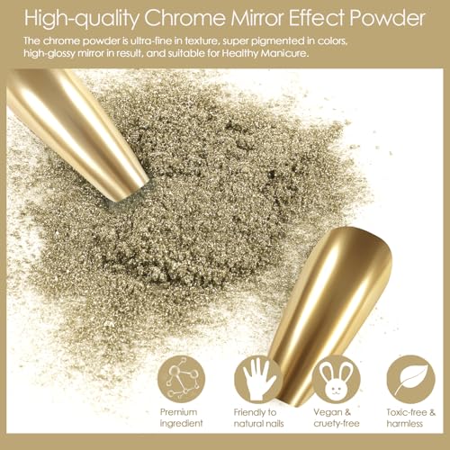Allstarry Champagne Gold Chrome Nail Powder Metallic Mirror Pigment
