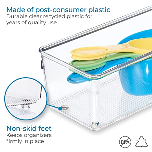 iDesign Linus Clear Drawer Organizer Bin, 8x4 Inch - Set of 2