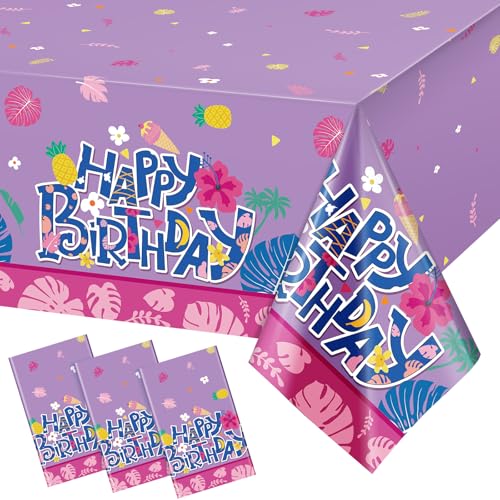 Hawaiian Birthday Party Tablecloths - 3 Pack, 54 x 108 in, Purple