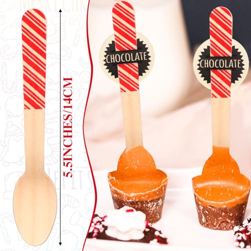 Candy Cane Striped Christmas Wooden Spoon Set with Tags & Bags - Hot Cocoa Stirring Utensils