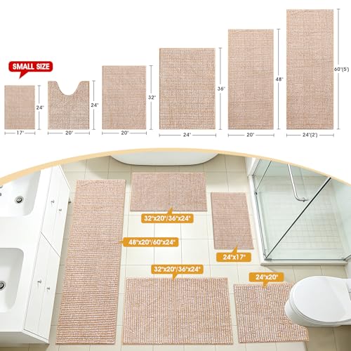 ACCUMTEK Beige & White 1.5' x 2' Luxury Chenille Non-Slip Bathroom Rug