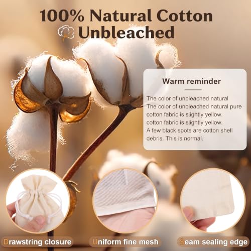 10 Pack Muslin Drawstring Bags - Natural Cotton Tea & Spice Bags