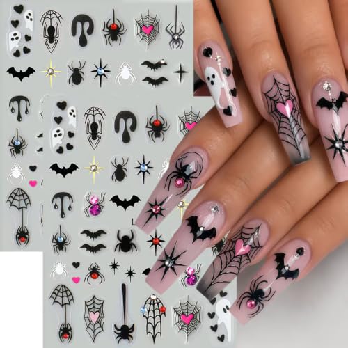 Halloween Nail Stickers 6 Sheets Bat Spider Web Decals for DIY Manicure