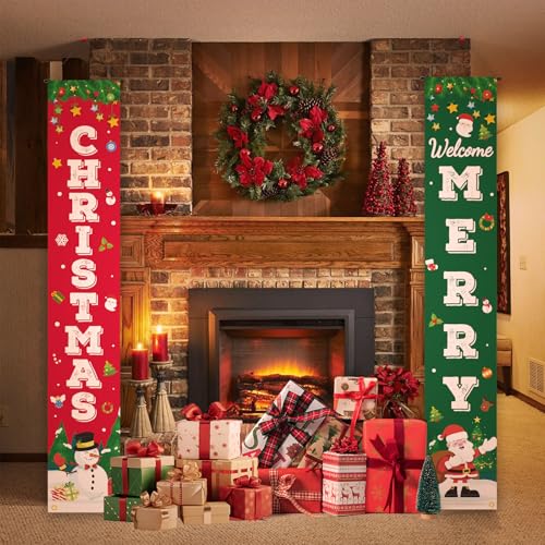 Merry Christmas Porch Banner Sign Set - Outdoor Holiday Yard & Door Decor