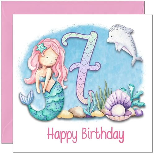Mermaid Birthday Card for 7-Year-Old Girls - Eco-Friendly Design