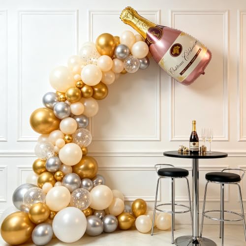 4PCS Rose Gold Champagne Bottle & Glass Balloons Set for Parties