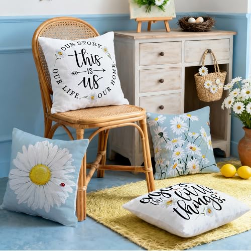 Hexagram Blue Throw Pillow Covers 18x18 - Set of 4 for Outdoor Use