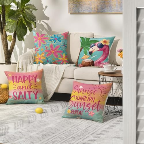 AVOIN colorlife Summer Flamingo Throw Pillow Covers 20x20 Set of 4