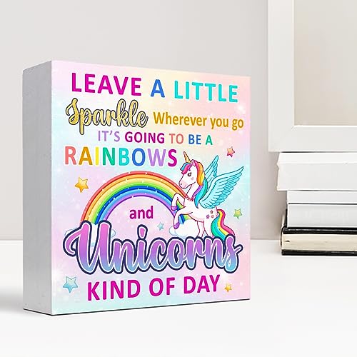 Leave a Little Sparkle Unicorn Wood Block Sign, 5-inch Desk Decor